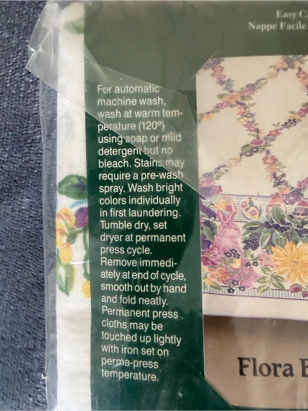 NWT Royal Linens Easter Tablecloth Floral Cotton Bunny Purple Green 60x102